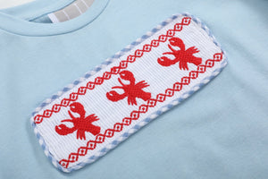 Blue Gingham Crawfish Smocked Shirt and Shorts Set