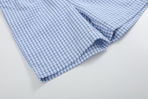 Blue Gingham Crawfish Smocked Shirt and Shorts Set