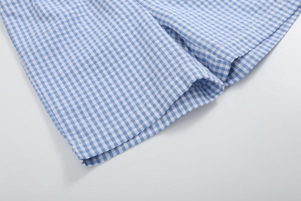 Blue Gingham Crawfish Smocked Shirt and Shorts Set