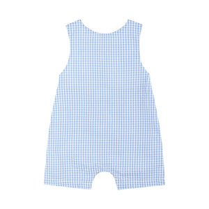 Blue Gingham Crawfish Smocked Shortalls