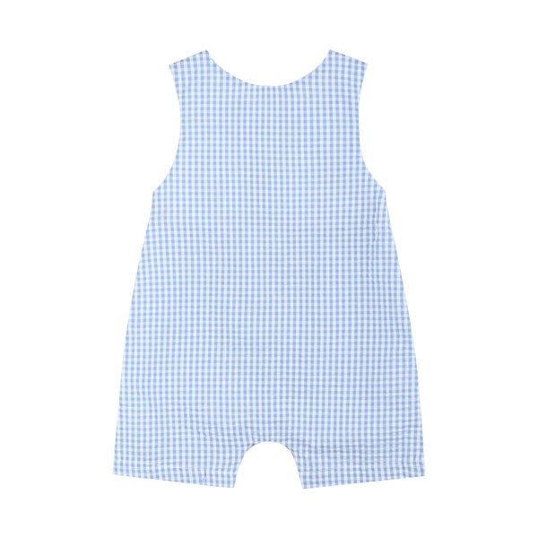 Blue Gingham Crawfish Smocked Shortalls