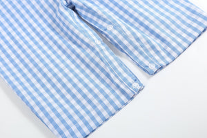 Blue Gingham Emergency Vehicles Smocked Overalls