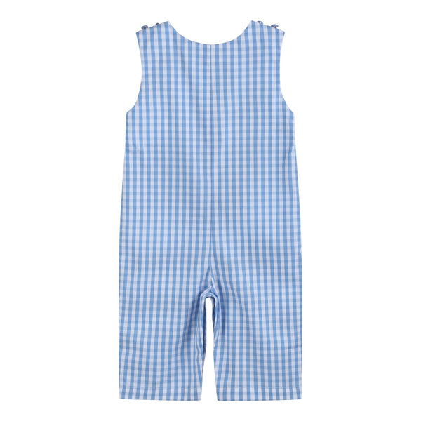 Blue Gingham Emergency Vehicles Smocked Overalls