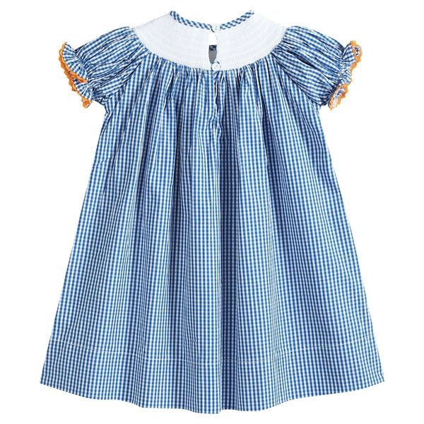 Blue Gingham Halloween Boo Smocked Bishop Dress