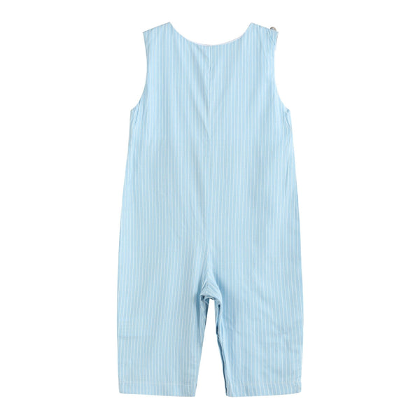 Blue Gingham Train Smocked Longall