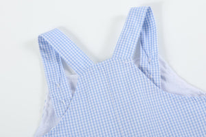 Blue Gingham Whale Overall Shortalls