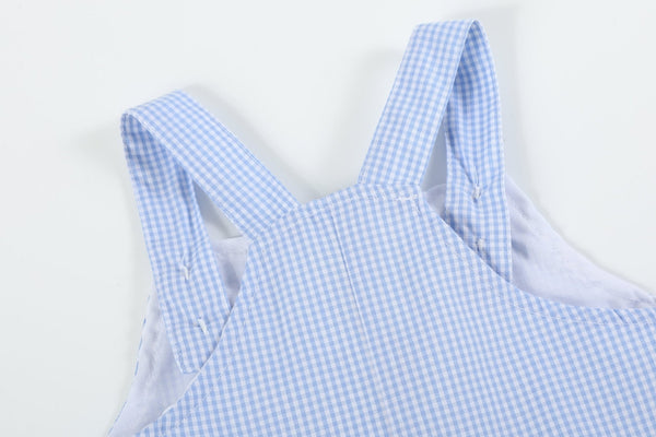 Blue Gingham Whale Overall Shortalls