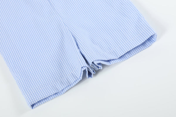 Blue Gingham Whale Overall Shortalls