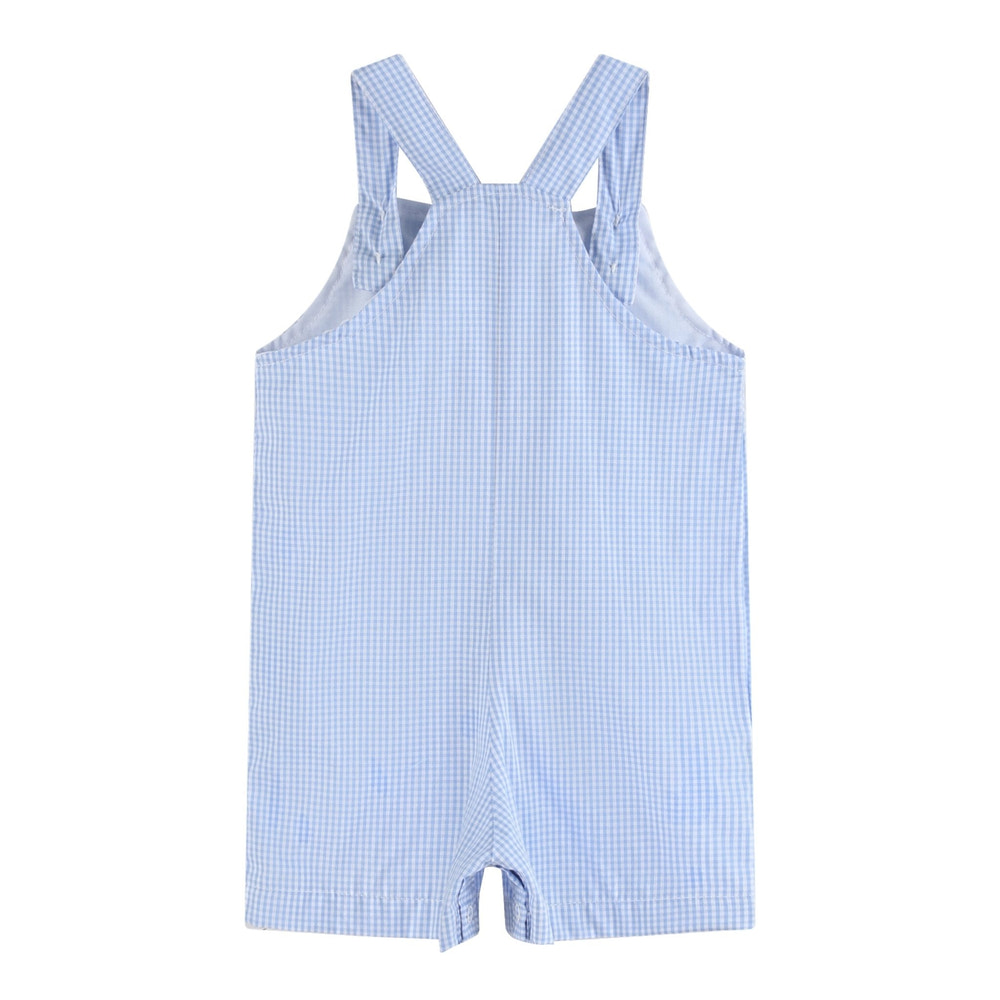 Blue Gingham Whale Overall Shortalls