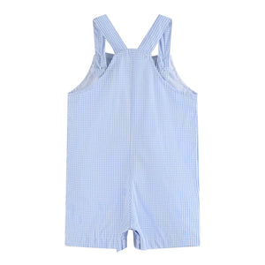 Blue Gingham Whale Overall Shortalls