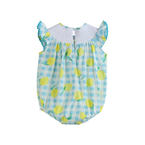 Blue Lemons Smocked Flutter-Sleeve Bubble Romper