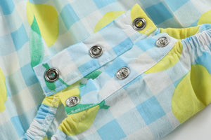 Blue Lemons Smocked Flutter-Sleeve Bubble Romper