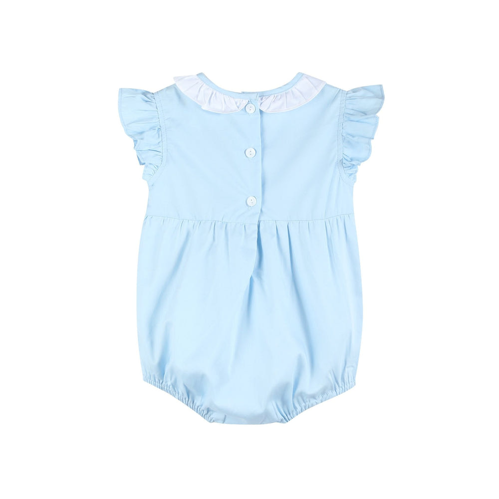 Blue Lil Sister Smocked Romper for babies, perfect for stylish comfort in any occasion.