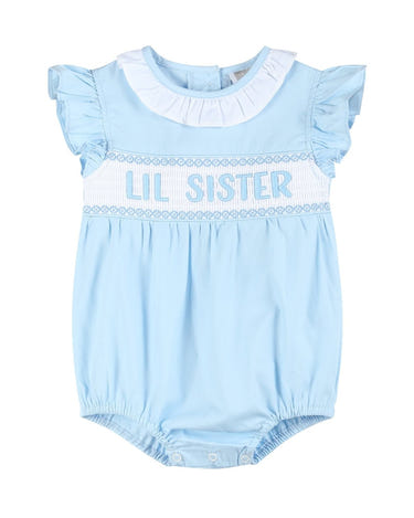 Lil Cactus Blue Lil Sister Smocked Romper bubble silhouette