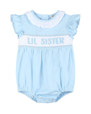 Lil Cactus Blue Lil Sister Smocked Romper bubble silhouette