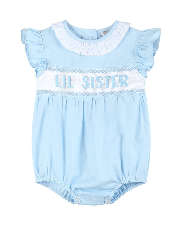 Lil Cactus Blue Lil Sister Smocked Romper bubble silhouette
