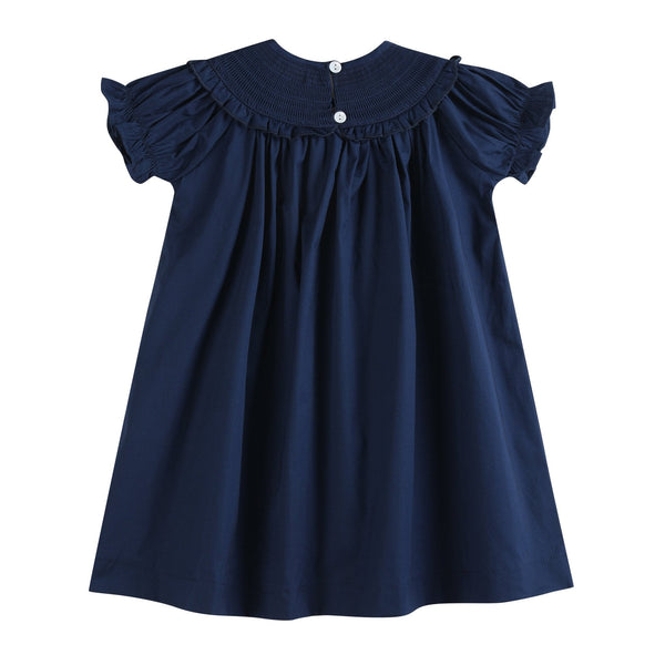 Blue Nativity Smocked Ruffle Bishop Dress