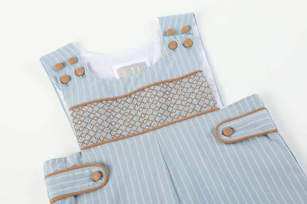 Blue Pinstripe Smocked Overalls