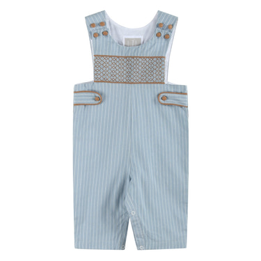 Blue Pinstripe Brown Smocked Jon Jons - MOOGCO Baby