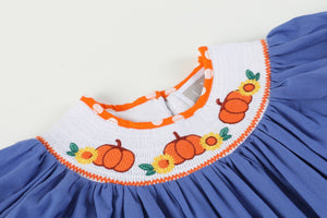 Blue Pumpkin Sunflower Smocked Bishop Dress