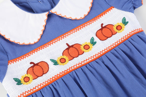 Blue Pumpkin Sunflower Smocked Collared Romper