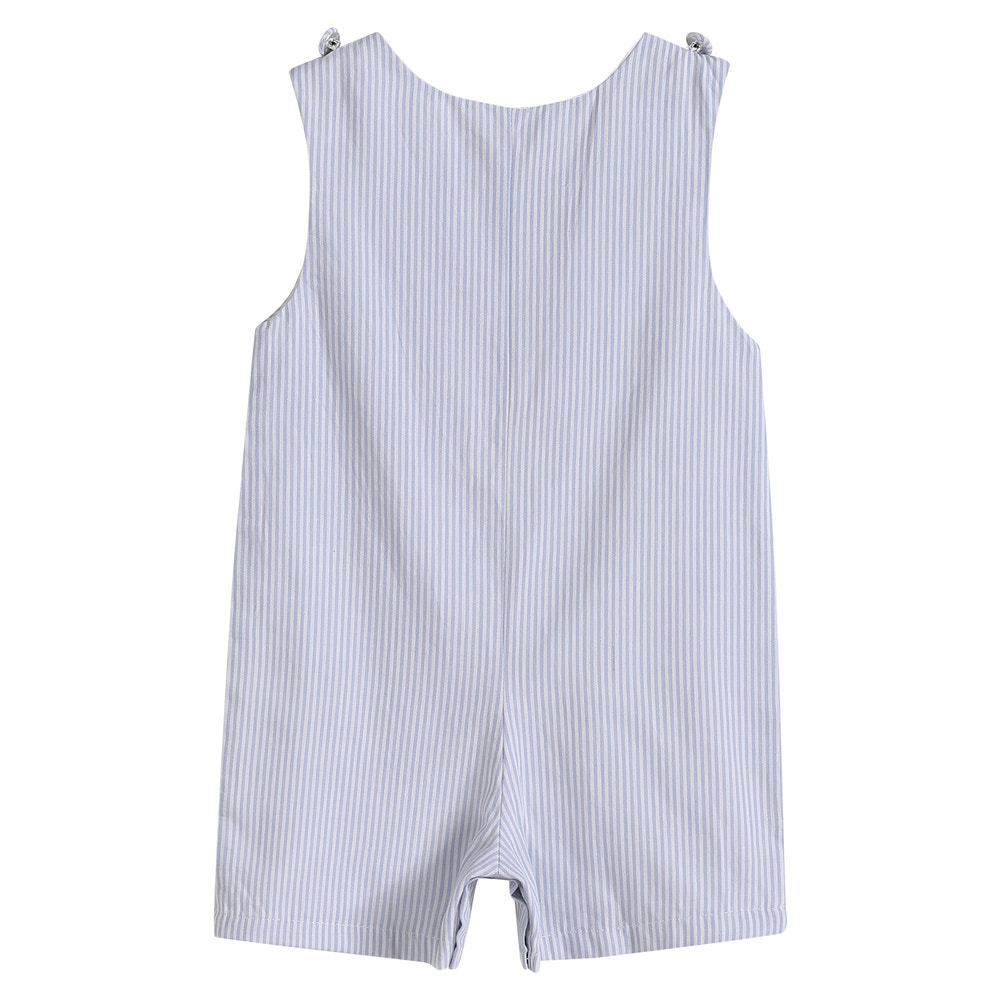 Blue Puppy Appliqué Seersucker Shortalls