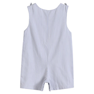 Blue Puppy Appliqué Seersucker Shortalls