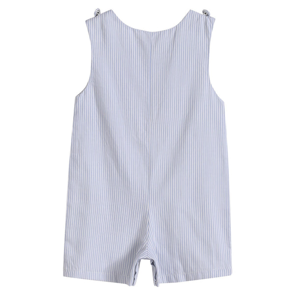 Blue Puppy Appliqué Seersucker Shortalls