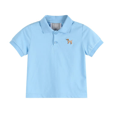 Blue Puppy Golf Polo Shirt for babies, featuring a playful design and comfortable fit. Perfect for stylish outings!