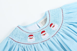 Blue Santa Smocked Bishop Dress