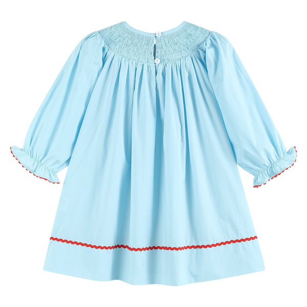 Blue Santa Smocked Bishop Dress