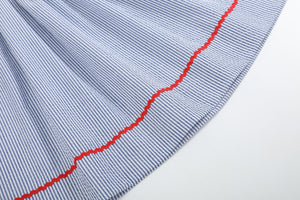 Blue Seersucker Baseball Smocked Bishop Dress