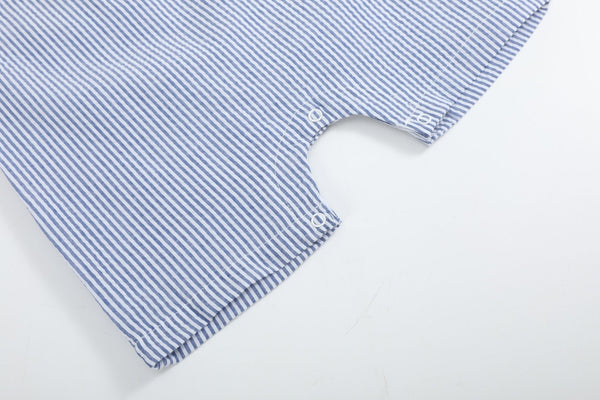 Blue Seersucker Baseball Smocked Shortalls