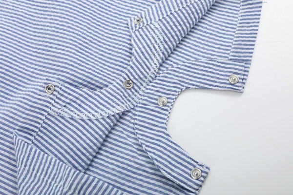 Blue Seersucker Baseball Smocked Shortalls