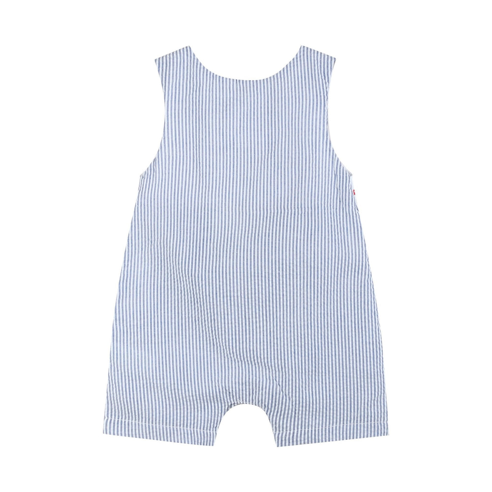 Blue Seersucker Baseball Smocked Shortalls