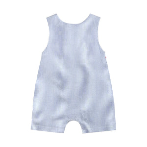 Blue Seersucker Baseball Smocked Shortalls