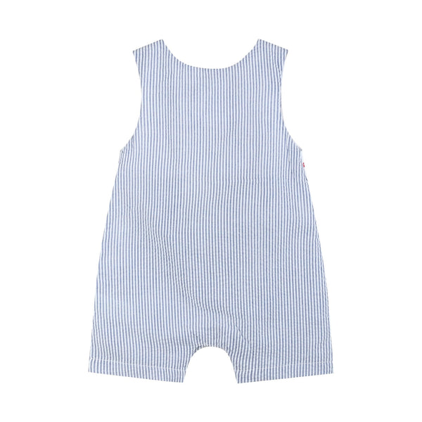 Blue Seersucker Baseball Smocked Shortalls