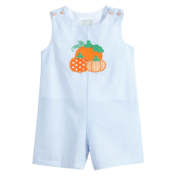 Blue Seersucker Pumpkin Shortalls