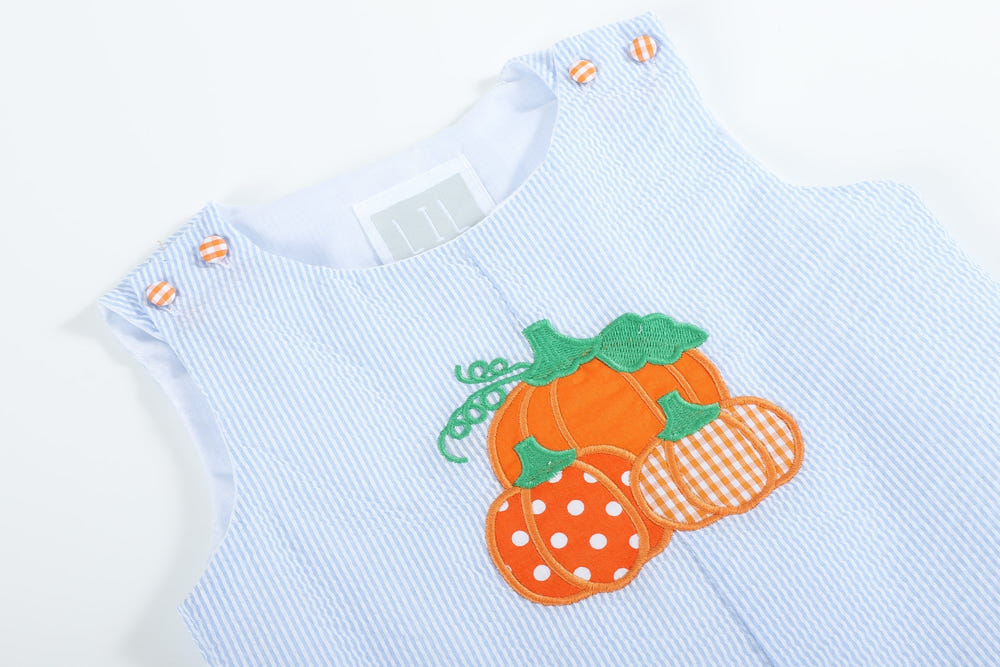 Blue Seersucker Pumpkin Shortalls - MOOGCO Baby