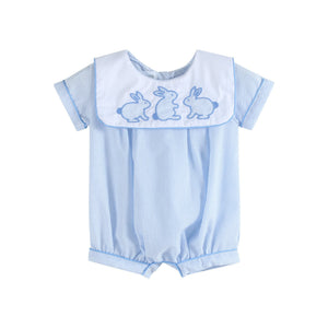 Blue stripe bunny romper for babies, perfect for playful and stylish outfits.