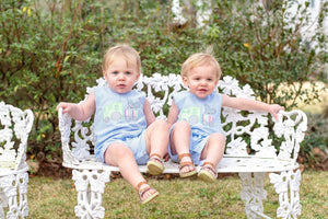 Blue Striped Bunny Train Shortalls