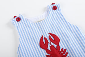 Blue Striped Crawfish Applique Shortalls