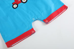 Blue Tractor Applique Shortalls