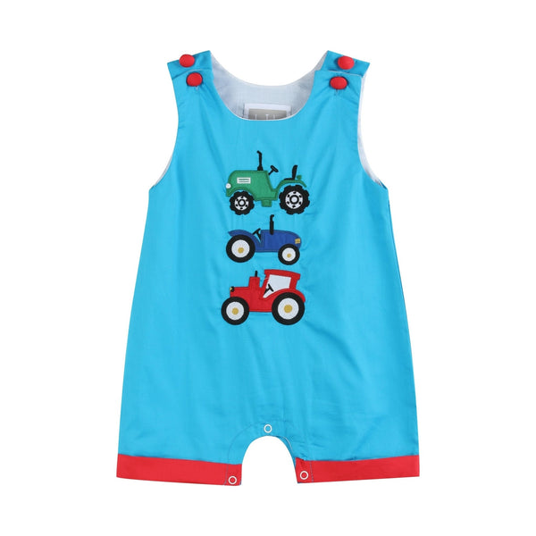 Blue Tractor Applique Shortalls
