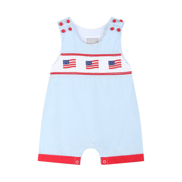 Blue USA Flag Smocked Shortalls
