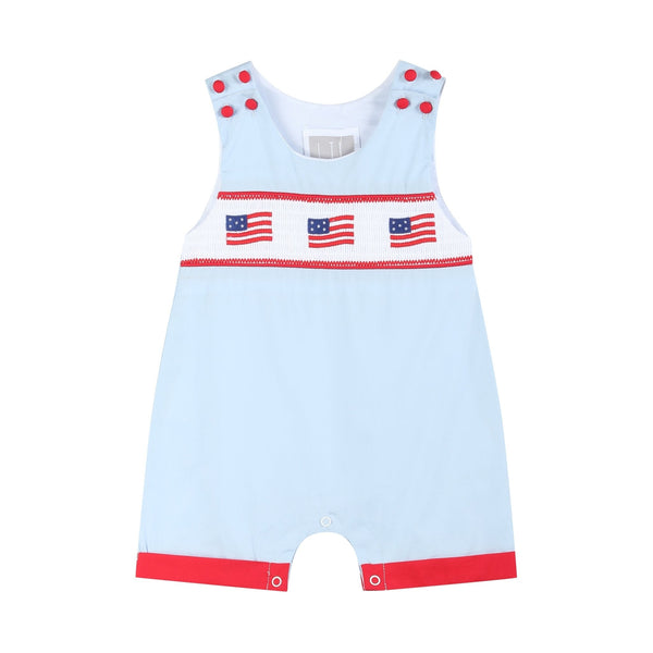 Blue USA Flag Smocked Shortalls