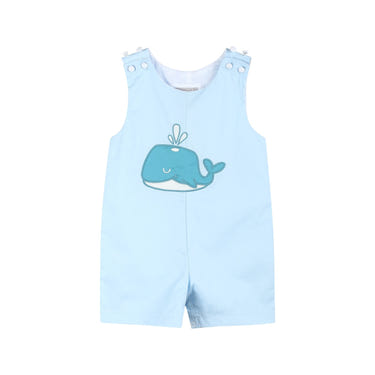 Blue Whale Applique Shortalls for babies, featuring a cute whale design, perfect for playful outings.