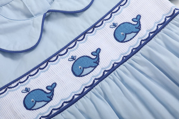 Blue Whale Smocked Collared Bubble Romper
