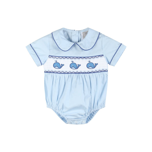Blue Whale Smocked Collared Bubble Romper
