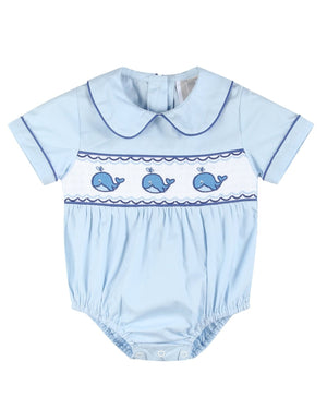 Blue Whale Smocked Collared Bubble Romper